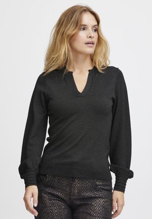 PULZ VNECK - Strickpullover - black beauty glitter