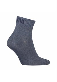 Blaue Knöchelsocke aus Baumwollmischung, mit einem gerippten Bündchen und einem glatten, strukturierten Körper. Auffälliges Logo-Detail am Bündchen.