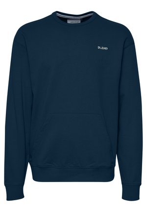 Marineblå sweatshirt lavet af blødt bomuldsstof, med rund halsudskæring, ribbede manchetter, en forreste kengurulomme og en subtil "BLEND" logoaccent.