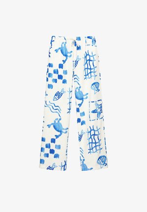 PULL&BEAR, PRINTED FLOWING - TROUSERS - Nohavice - blue