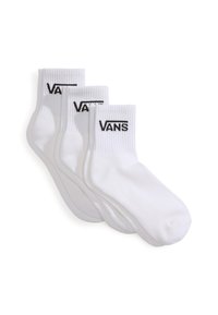 Vita bomullsankelsockar med ribbat mönster och svart "VANS"-logotyp tryckt på mudden. Förpackning med tre par.