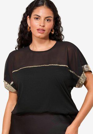 PLUS SIZE FIT - CREW NECK - Bluse - black mesh gold sequin