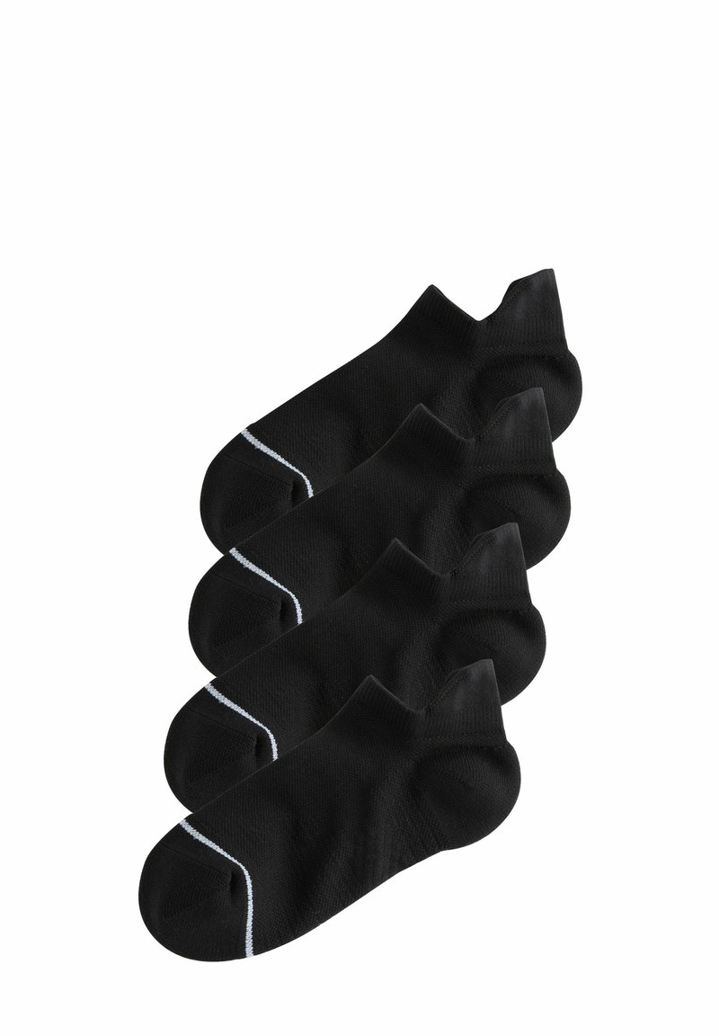 Calze alla caviglia in cotone nero, con punta e tallone rinforzati, e una striscia a zigzag bianca a contrasto all'altezza della caviglia, in un set di quattro paia.