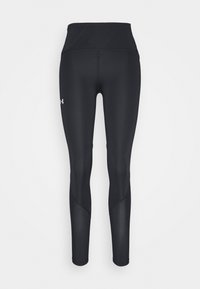 Svarta högmidjade leggings gjorda av mjukt, stretchigt tyg med en åtsittande design, med kurviga sömmar och en liten logotyp på sidan.