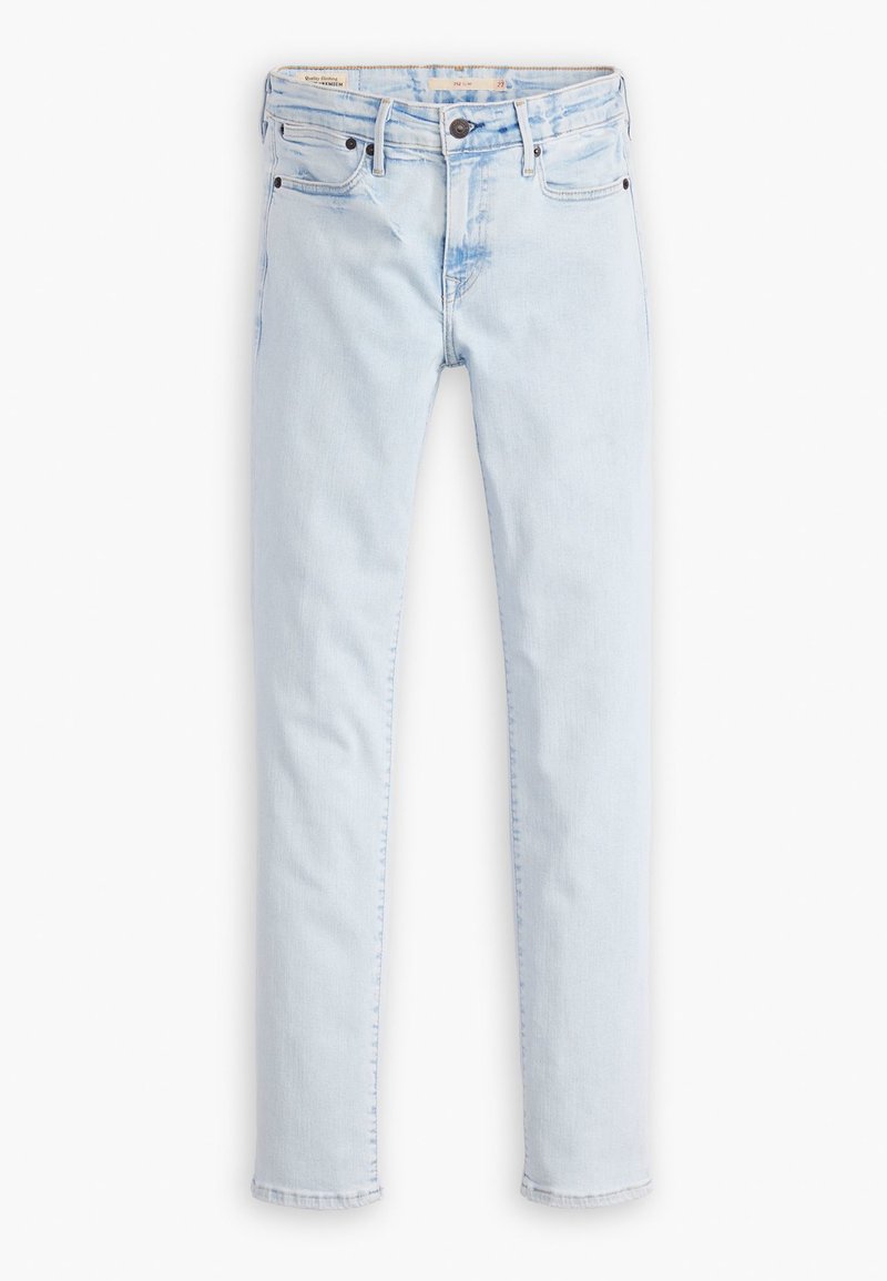 Helle blaue Jeans aus Denim, im tapered Fit, mit fünf Taschen, einem Knopfverschluss und dezenten Verblassungen.