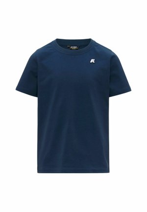 T-shirt semplice blu navy a maniche corte con collo rotondo e piccolo logo bianco sul petto sinistro.