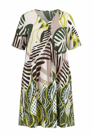 Ulla Popken, ALLOVER PRINT SHORT SLEEVE POCKET DRESS - Trikoomekko - olive grey