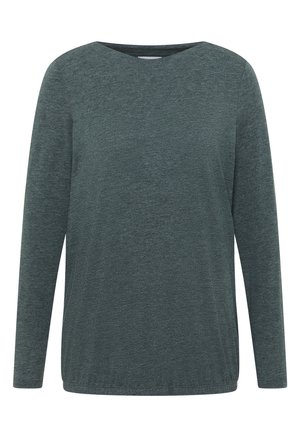 Langärmliges Shirt in Dunkelgrün, aus einem weichen, strukturierten Stoff. Verfügt über einen runden Halsausschnitt und einen lässigen Schnitt ohne Verzierungen.