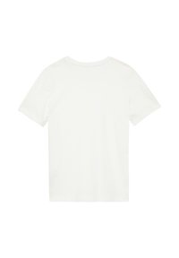 Ein schlichter, weißer, kurzärmeliger Baumwoll-T-Shirt, von hinten mit rundem Ausschnitt auf weißem Hintergrund gezeigt.