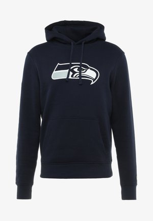 Dunkelblaues Hoodie aus Baumwollmischung, mit großem Seattle Seahawks Logo auf der Vorderseite, Kängurutasche und Kapuze mit Zugband.