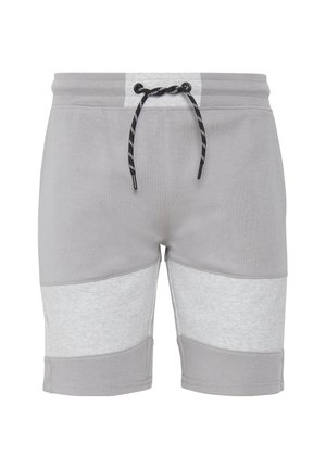 Lys grå treningsshorts med mørkere grå detaljer og en teksturert strikket overflate. Snor i livet med svart og hvit detalj.