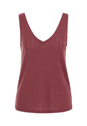 Bezrukávový pletený top v farbe prachovej ružovej s výstrihom do V a textúrovaným vzorom chevron.