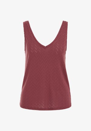 Bezrukávový pletený top v farbe prachovej ružovej s výstrihom do V a textúrovaným vzorom chevron.