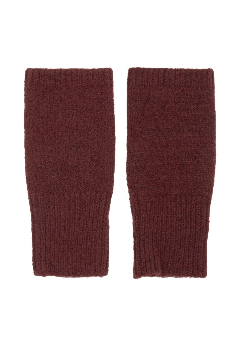 Burgundy neulekämmittimet, joissa on ribbausdetailoitu hihansuu, pehmeä tekstuuri ja suorakulmainen muoto, suunniteltu lämpöä ja tyyliä varten.