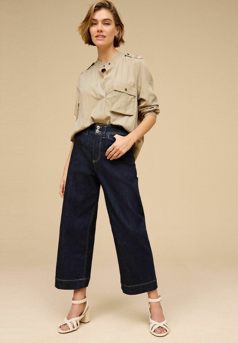 Next DOUBLE BUTTON CROPPED WIDE LEG - Trapezaste traperice - rinse blue