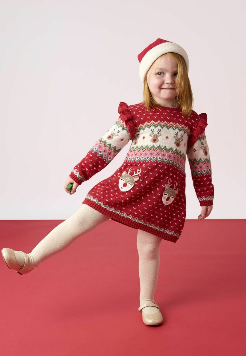 JoJo Maman Bébé Jumper dress - red christmas scene/red