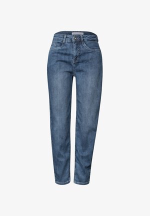 Street One, HIGH WAIST BARREL LEG JEANS MIT STREIFEN - Vaqueros tapered - mid blue stripe washed