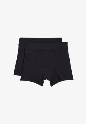 Svarta bomullsboxershorts med en mjuk textur, med en bred midjeresår och utan synliga mönster eller dekorationer. Två par ingår.
