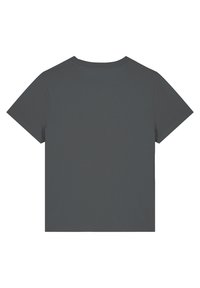 Grijze T-shirt met korte mouwen van katoen, met een ronde hals en een gladde textuur. Eenvoudig ontwerp zonder patronen of accenten.
