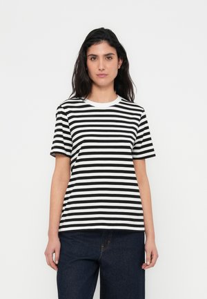 Pieces PCRIA TEE STRIPES - T-shirt con stampa - black/bright white