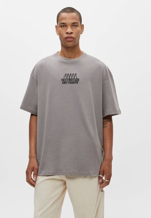 SHORT SLEEVE WITH CONTRAST DETAILS - Print T-shirt - dark grey