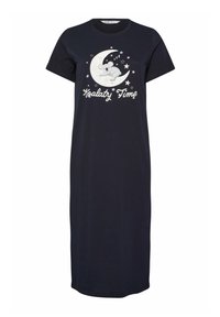 Mörkblå nattsärk med korta ärmar, prydd med en sovande koala på en halvmåne omgiven av stjärnor och texten "Koalatly Time".