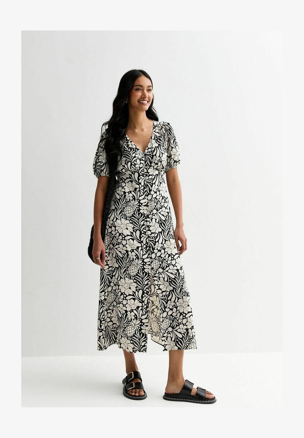 Joe Browns Abito Midi Floreale Con Scollo A V E Maniche A Palloncino - Vestito Vintage Casual Da Donna, 120 Cm