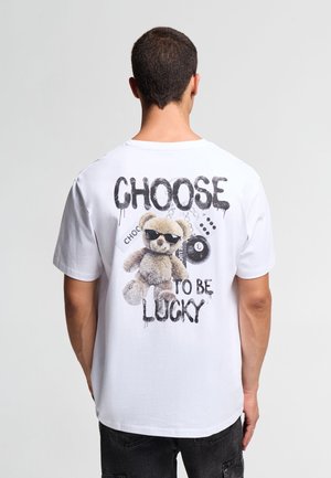 Terranova, T-SHIRT CON STAMPA ORSETTO E SCRITTA - T-shirt con stampa - bianco ottico