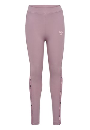 Mauve leggings med høj talje og diskrete blomsterpaneler på ydersiden af læggene samt et lille logo på øvre venstre lår.