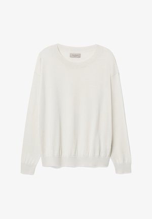 Helle beige Strickjacke aus weichem Strickstoff. Sie verfügt über einen runden Ausschnitt, schulterlange Ärmel und einen elastischen Saum für eine lockere Passform.