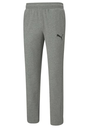 Pantalon de survêtement gris avec taille élastique, poches latérales et logo Puma noir sur la cuisse gauche, affiché sur fond blanc.