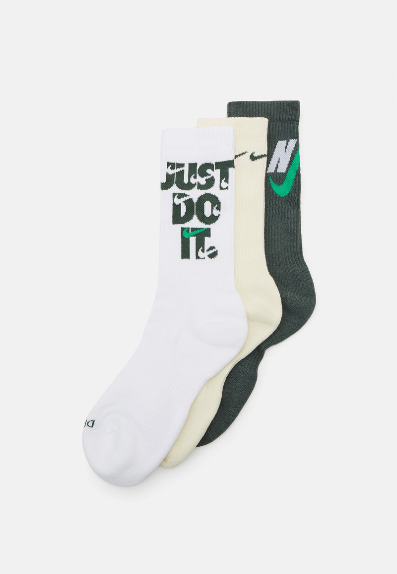 Nike Performance - EVERYDAY PLUS CUSH CREW 3 PACK UNISEX - Träningssockor - coconut milk(white)/white(vintage green)/vintage green(white), Förstora