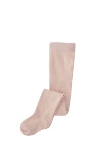 Collants en tricot rose clair avec une texture douce et une taille lisse. Les collants présentent un design côtelé et une coupe ajustée.