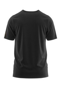 Zwart heren t-shirt met korte mouwen en ronde hals, gemaakt van gladde stof. Gevoerd met een klein geweven logo op de linker mouw.