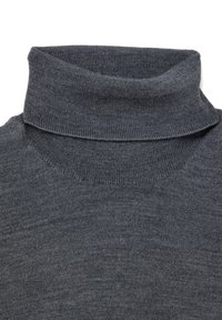 Maglione a collo alto grigio scuro realizzato in un morbido materiale a maglia, con collo a coste e texture uniforme su tutta la superficie.