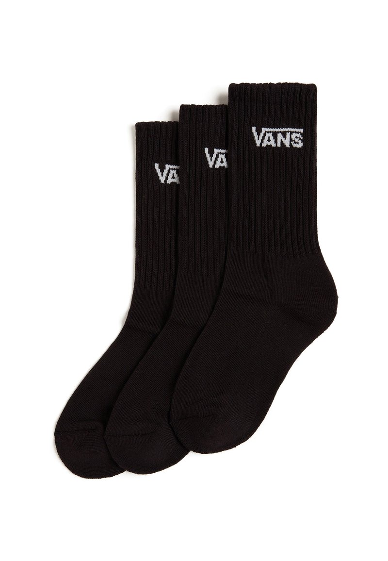 Svarta bomullssockor med ribbad textur, med vit "VANS"-logotyp på kanten. Sats med tre par.