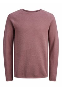 Langärmliger Pullover in staubigem Rosaton, mit strukturiertem Stoff, rundem Ausschnitt und Raglanärmeln.