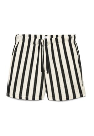 Czarno-białe pionowe, dzianinowe szorty w paski z elastycznym pasem i sznurkiem z przodu.