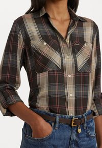 Lauren Ralph Lauren PLAID ROLL TAB SLEEVE SHIRT - Nööpidega pluus - brown/tan/blue multi