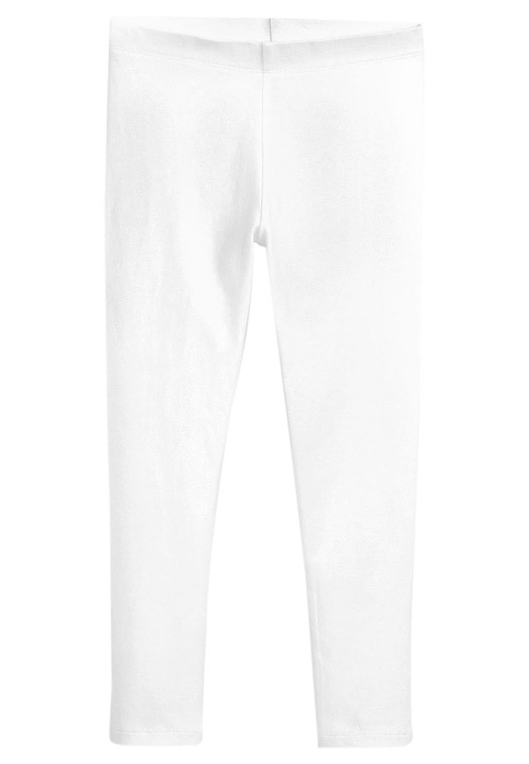 Weiße Leggings aus einem dehnbaren, glatten Material. Enganliegende Passform mit einem elastischen Bund. Keine Muster oder auffällige Beschläge sichtbar.