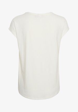 T-shirt blanc à manches courtes au design décontracté, avec un col rond, une texture lisse et un ourlet arrondi. Aucune motif ni embellissements visibles.