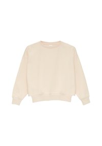 Jasno beżowy sweatshirt z miękkiej bawełny. Posiada okrągły dekolt, opuszczone ramiona oraz ściągacze przy mankietach i u dołu.