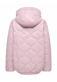 Polstret rosa jakke med hette, med et vattert design med avrundede former. Jevn tekstur og elastisk nederkant for en tettsittende passform.