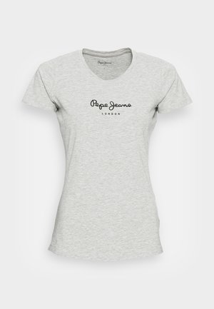 T-shirt grigia a maniche corte in cotone con scollo rotondo e logo nero "Pepe Jeans London" stampato sul davanti.