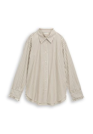 TOM TAILOR DENIM, OVERSIZE HEMDBLUSE MIT STREIFENMUSTER - Blusa - off white brown beige stripe