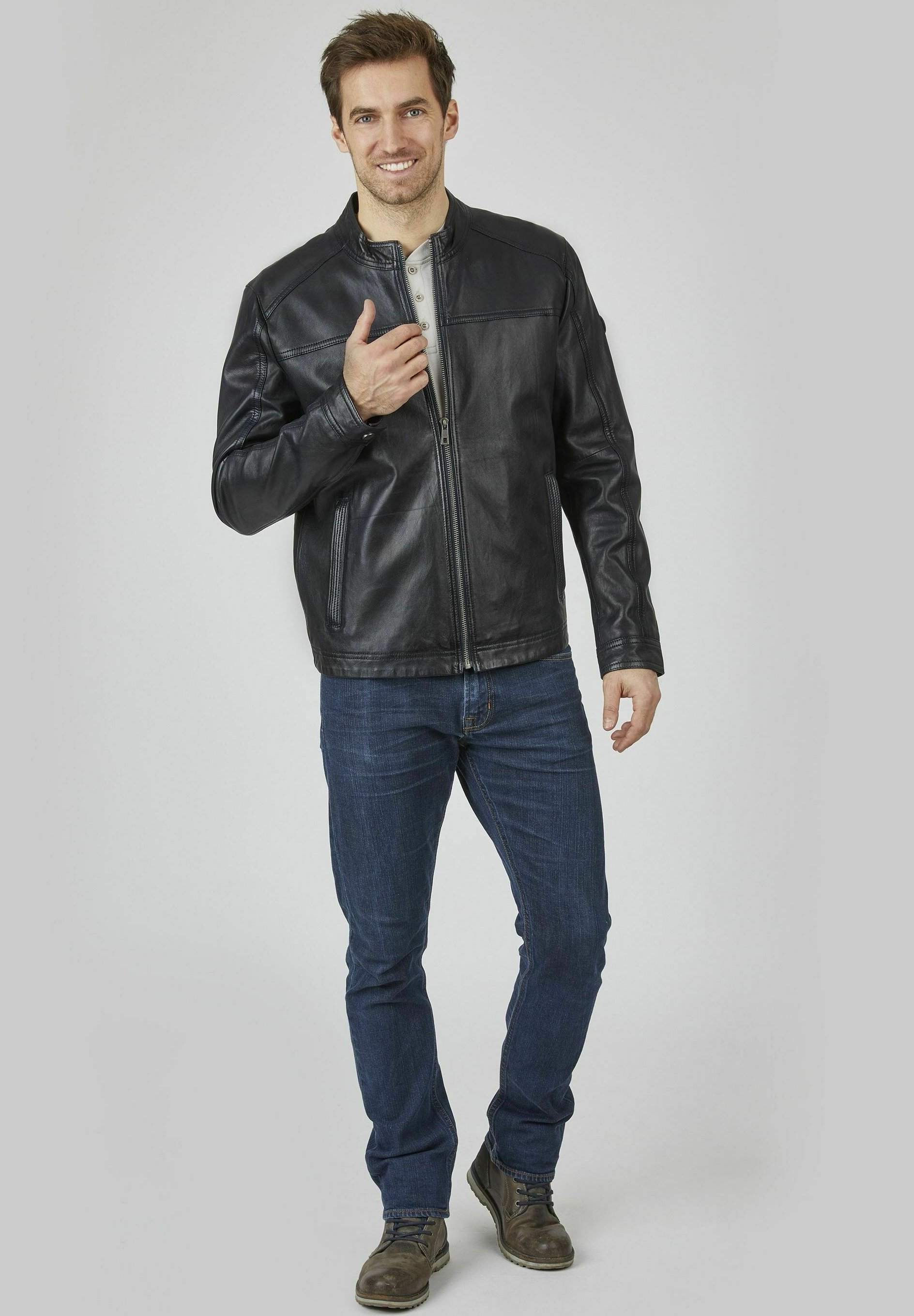 Bugatti Leather jacket - dunkelblau 