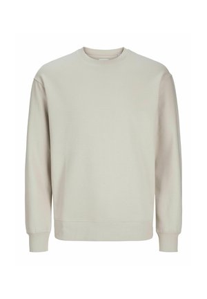 Light gray sweatshirt made of soft fabric, featuring a round neck, long sleeves, and ribbed cuffs and hem for a comfortable fit.