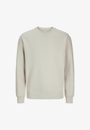 Light gray sweatshirt made of soft fabric, featuring a round neck, long sleeves, and ribbed cuffs and hem for a comfortable fit.