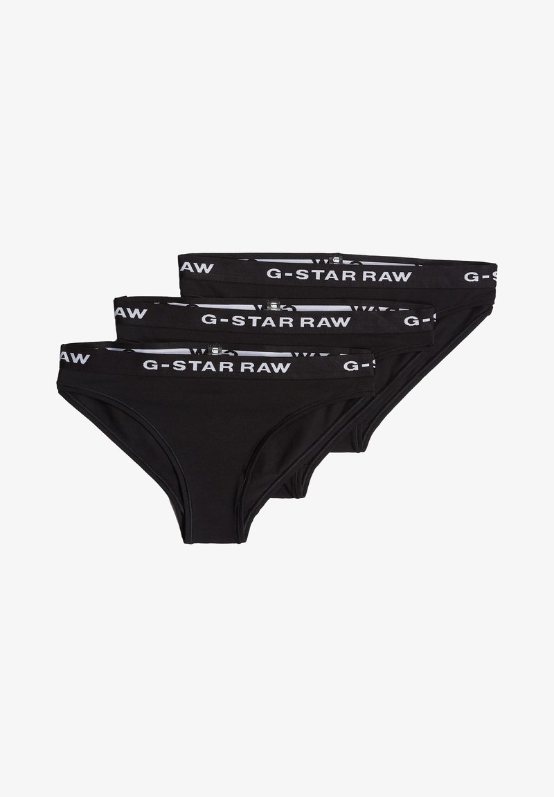 Fekete pamut alsónadrág, három darabos csomag, fehér logóval ellátott derékpánttal. Sima textúra, szabványos szabás, minta vagy kiegészítők nélkül.