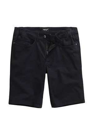 Shorts neri in cotone con zip e chiusura a bottone, dotati di quattro tasche. Texture liscia e taglio dritto, adatti per il clima caldo.